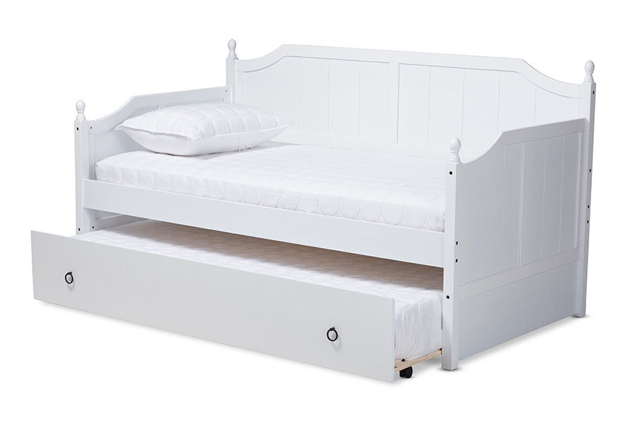 baxton studio millie cottage farmhouse white finished wood full size daybed with trundle | Modish Furniture Store-3