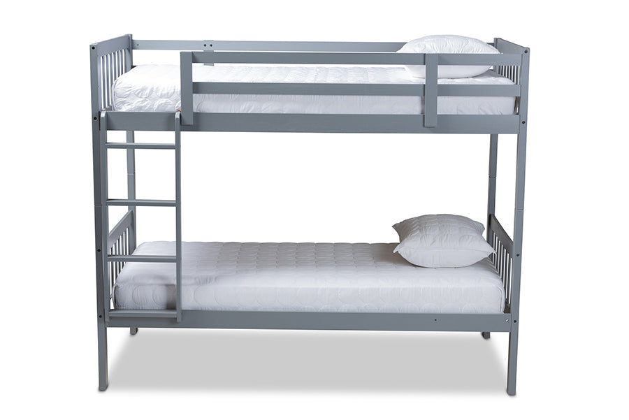 baxton studio jude modern and contemporary grey finished wood twin size bunk bed | Modish Furniture Store-3