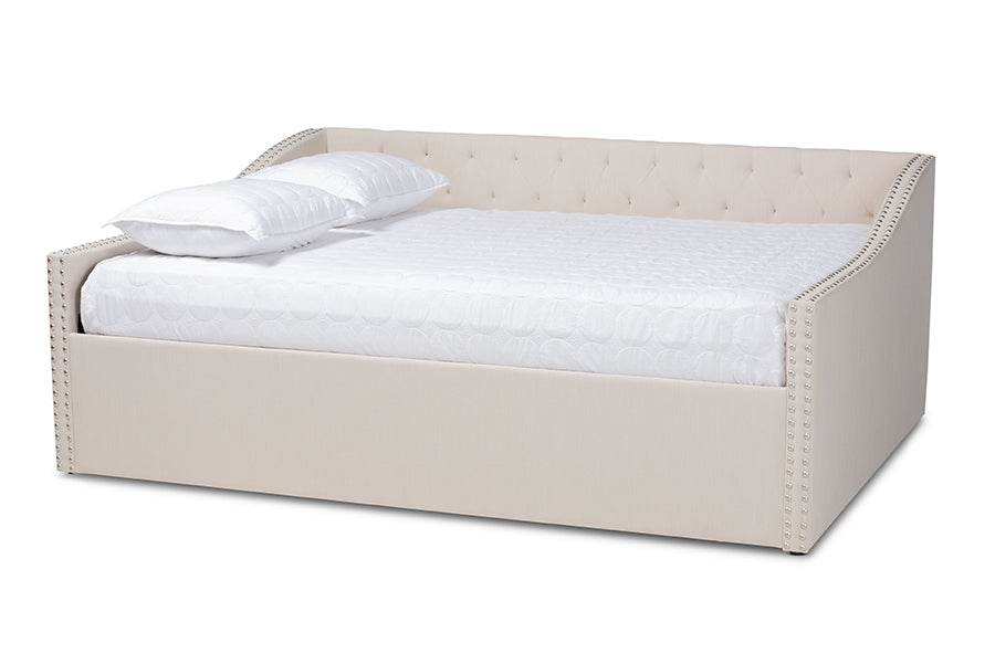 baxton studio haylie modern and contemporary beige fabric upholstered queen size daybed | Modish Furniture Store-2