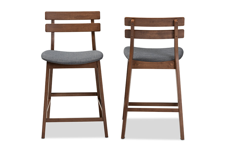 Baxton Studio Larine Dark Grey Fabric 2-Piece Wood Counter Stool Set | Counter Stools | Modishstore - 8