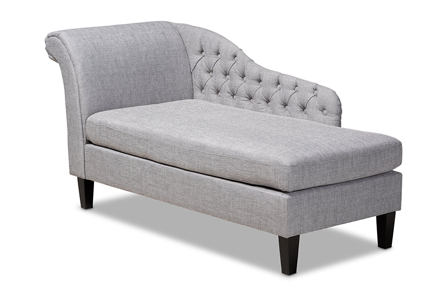 baxton studio florent modern and contemporary grey fabric upholstered black finished chaise lounge | Modish Furniture Store-2