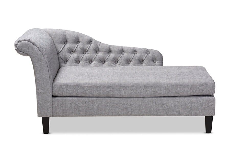 baxton studio florent modern and contemporary grey fabric upholstered black finished chaise lounge | Modish Furniture Store-3