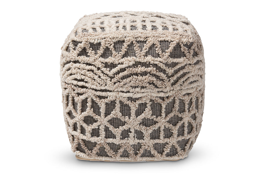 baxton studio avery moroccan inspired beige and brown handwoven cotton pouf ottoman | Modish Furniture Store-3