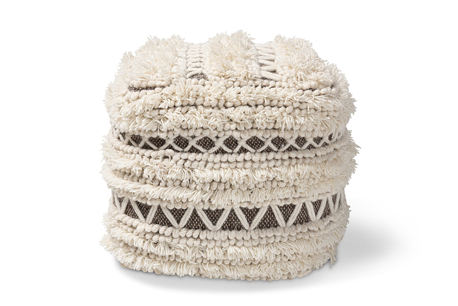 baxton studio vesey moroccan inspired beige and brown handwoven wool pouf ottoman | Modish Furniture Store-3