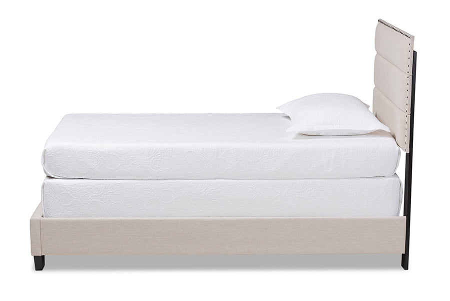 baxton studio ansa modern and contemporary beige fabric upholstered twin size bed | Modish Furniture Store-3