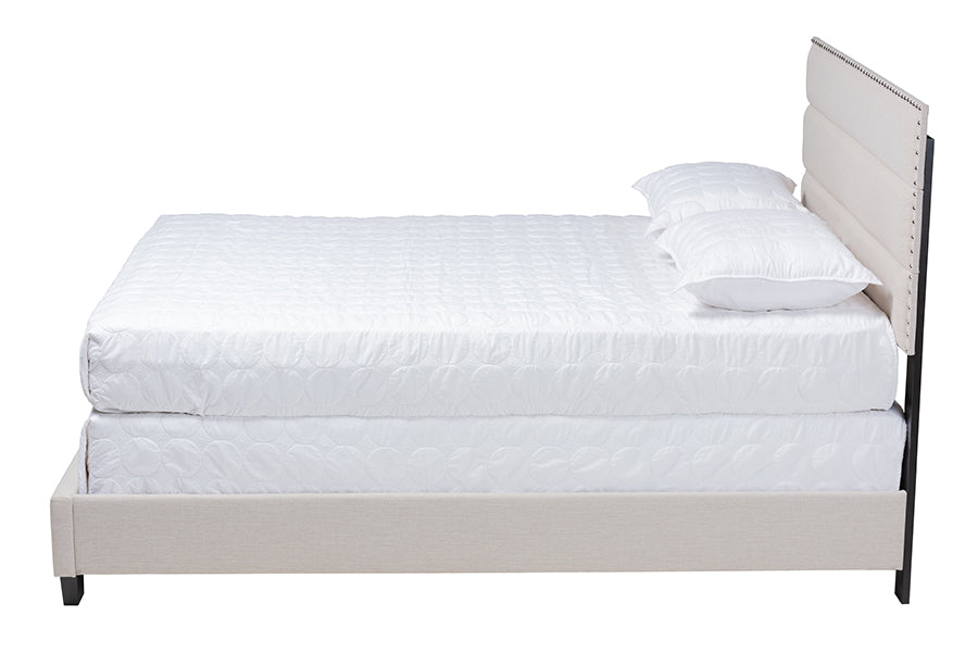 baxton studio ansa modern and contemporary beige fabric upholstered full size bed | Modish Furniture Store-3