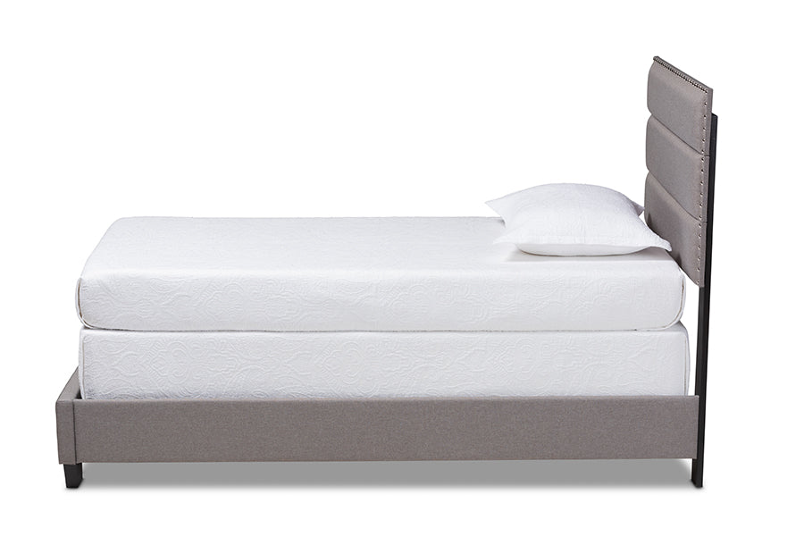 baxton studio ansa modern and contemporary grey fabric upholstered twin size bed | Modish Furniture Store-3