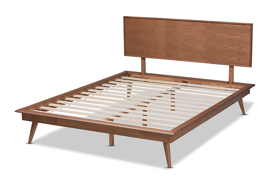 Baxton Studio Karine Mid-Century Modern Walnut Brown Finished Wood Queen Size Platform Bed | Beds | Modishstore - 5