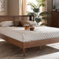 Baxton Studio Rina Mid-Century Modern Ash Wanut Finished Wood and Synthetic Rattan Queen Size Platform Bed with Wrap-Around Headboard | Modishstore | Beds