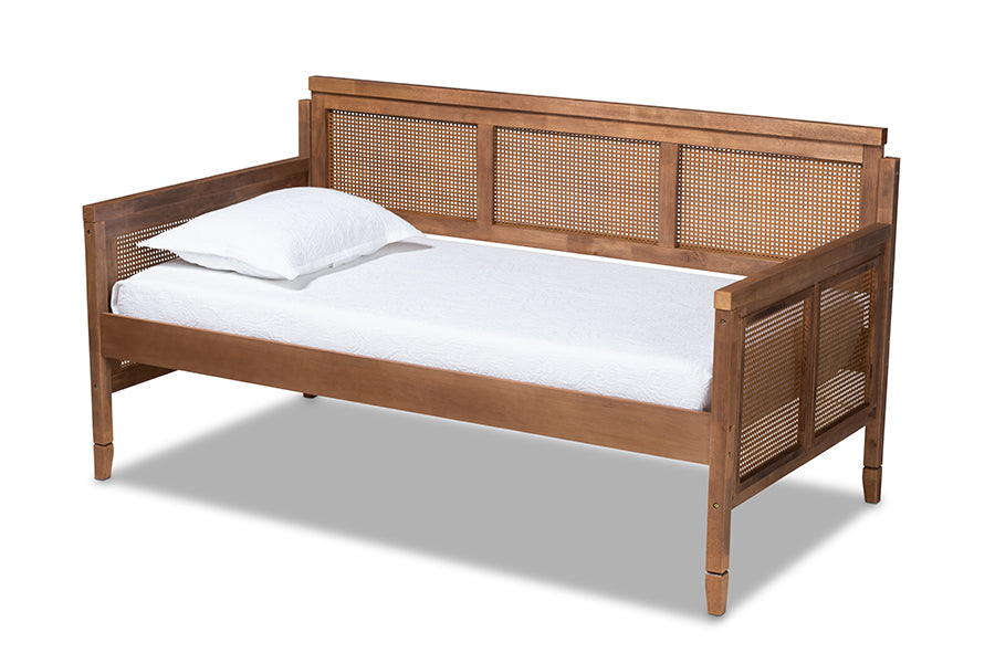 baxton studio toveli vintage french inspired ash wanut finished wood and synthetic rattan daybed | Modish Furniture Store-2