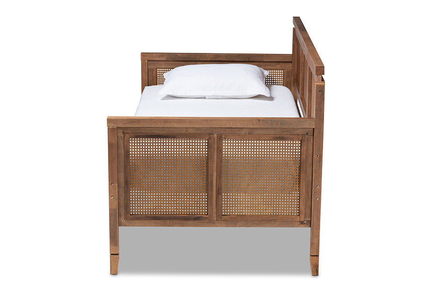 baxton studio toveli vintage french inspired ash wanut finished wood and synthetic rattan daybed | Modish Furniture Store-3