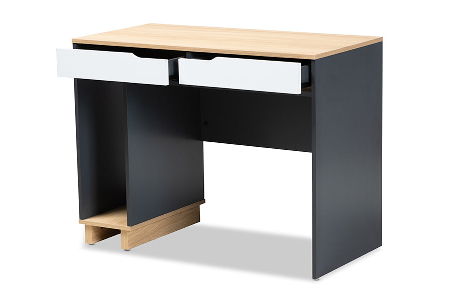 baxton studio reed mid century modern 2 drawer multicolor wood computer desk | Modish Furniture Store-3