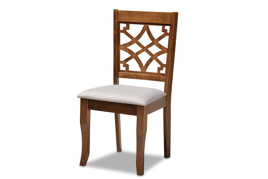 baxton studio dori modern and contemporary grey fabric upholstered and walnut brown finished wood 6 piece dining set | Modish Furniture Store-3