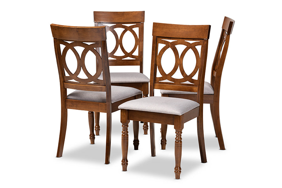Baxton Studio Lucie Modern and Contemporary Grey Fabric Upholstered and Walnut Brown Finished Wood 4-Piece Dining Chair Set | Modishstore | Dining Chairs - 4