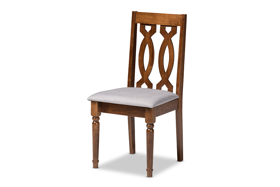 baxton studio elaine modern and contemporary grey fabric upholstered and walnut brown finished wood 5 piece dining set | Modish Furniture Store-3