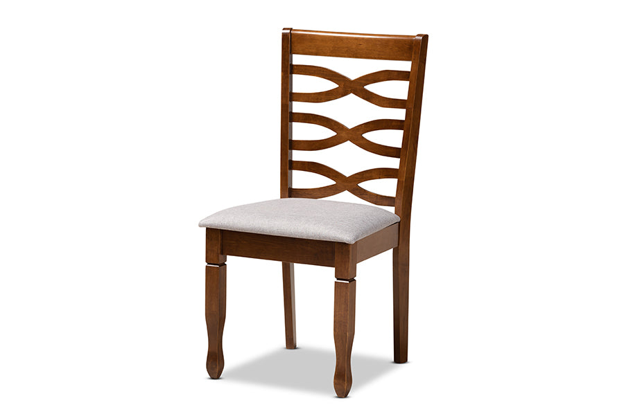 baxton studio aspen modern and contemporary grey fabric upholstered and walnut brown finished wood 5 piece dining set | Modish Furniture Store-3