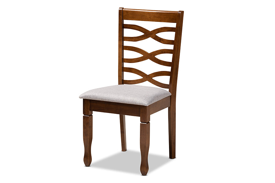 baxton studio mirna modern and contemporary grey fabric upholstered and walnut brown finished wood 5 piece dining set | Modish Furniture Store-3