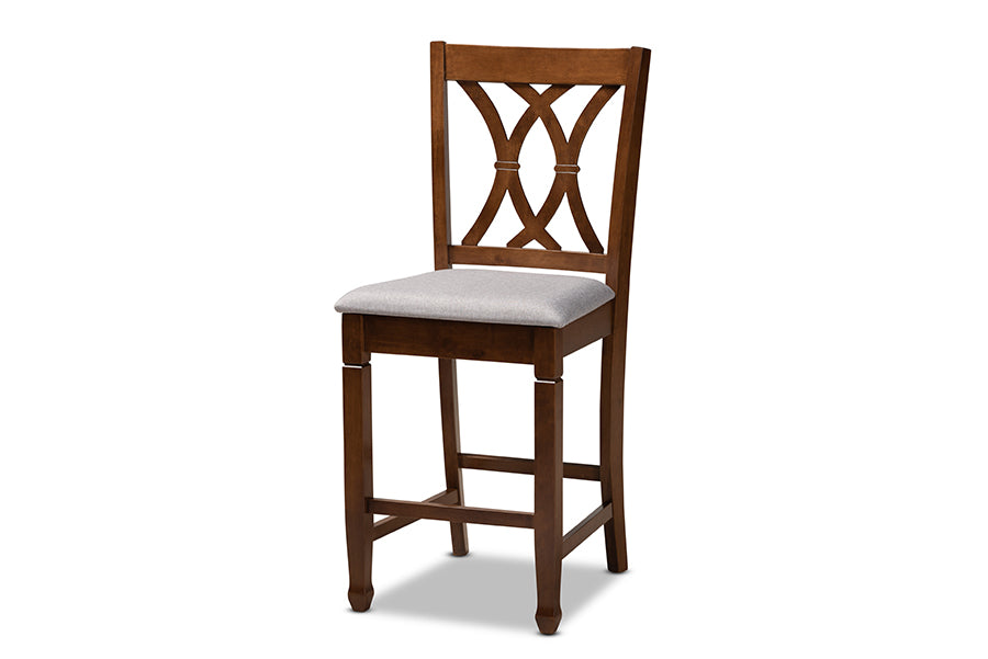 baxton studio reneau modern and contemporary grey fabric upholstered walnut brown finished 5 piece wood pub set | Modish Furniture Store-3
