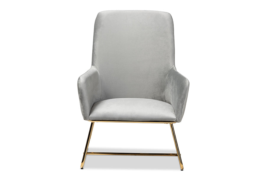 baxton studio sennet glam and luxe grey velvet fabric upholstered gold finished armchair | Modish Furniture Store-3