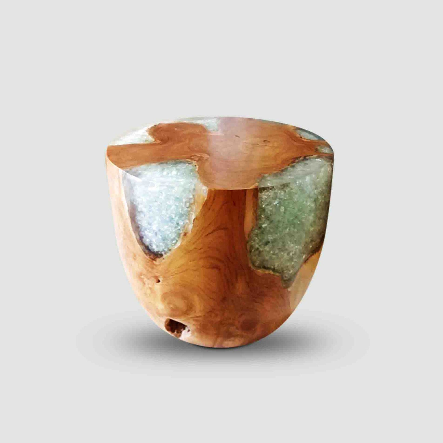 Teak Root & Cracked Resin Round Stool- Clear Resin | Stools | Modishstore - 7