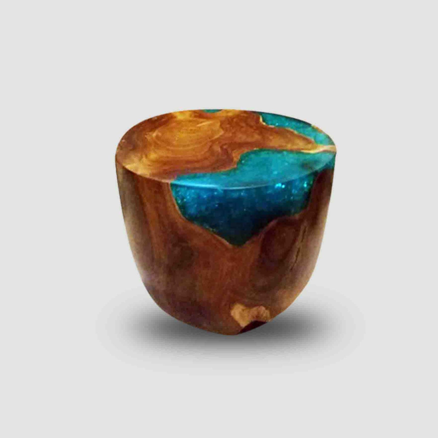 Teak Root & Cracked Resin Round Stools - Sea Blue | Stools | Modishstore - 7