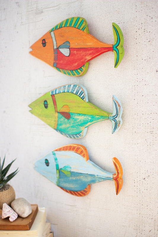 Painted Wooden Fish Wall Hangings Set Of 6 By Kalalou | Modishstore | Hanger