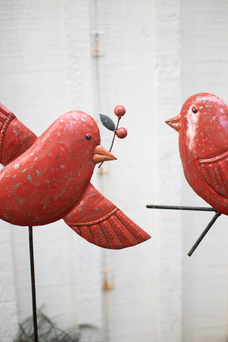 Hand-Hammered Red Bird Yard Stakes Set Of 2 By Kalalou | Animals & Pets | Modishstore - 2