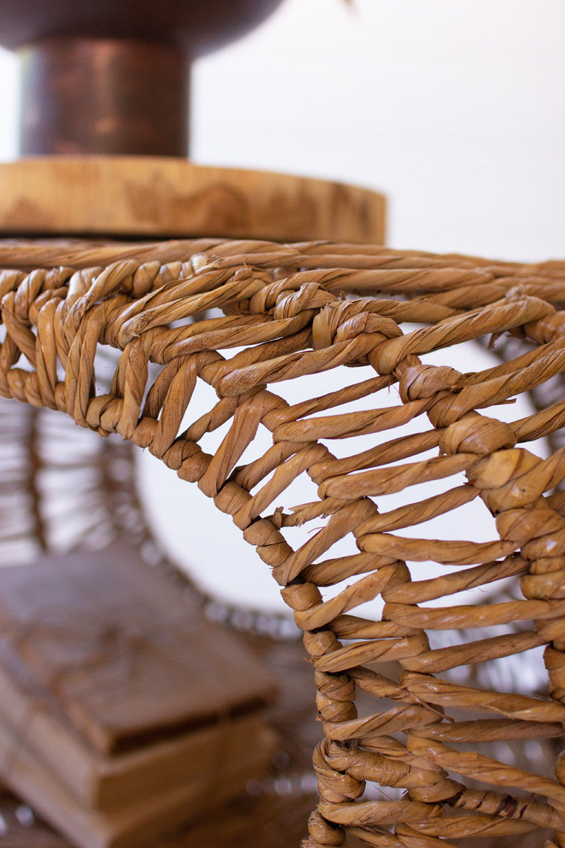 Woven Seagrass Round Ottoman With Open Storage | Side Tables | Modishstore - 3