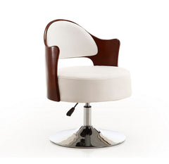 Manhattan Comfort Bopper White and Polished Chrome Faux Leather Adjustable Height Swivel Accent Chair