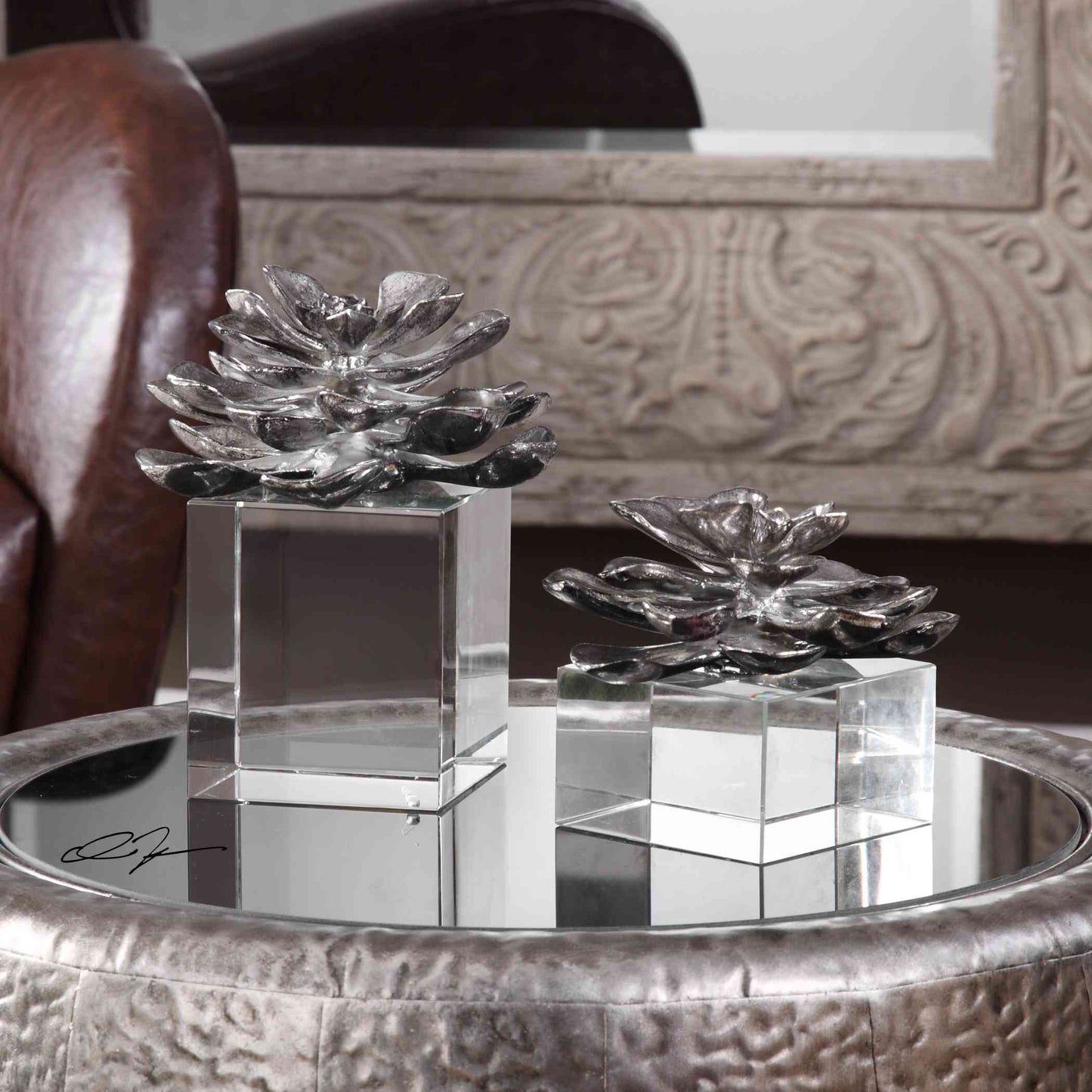 Uttermost Indian Lotus Metallic Silver Flowers Set Of 2 | Sculptures | Modishstore - 4
