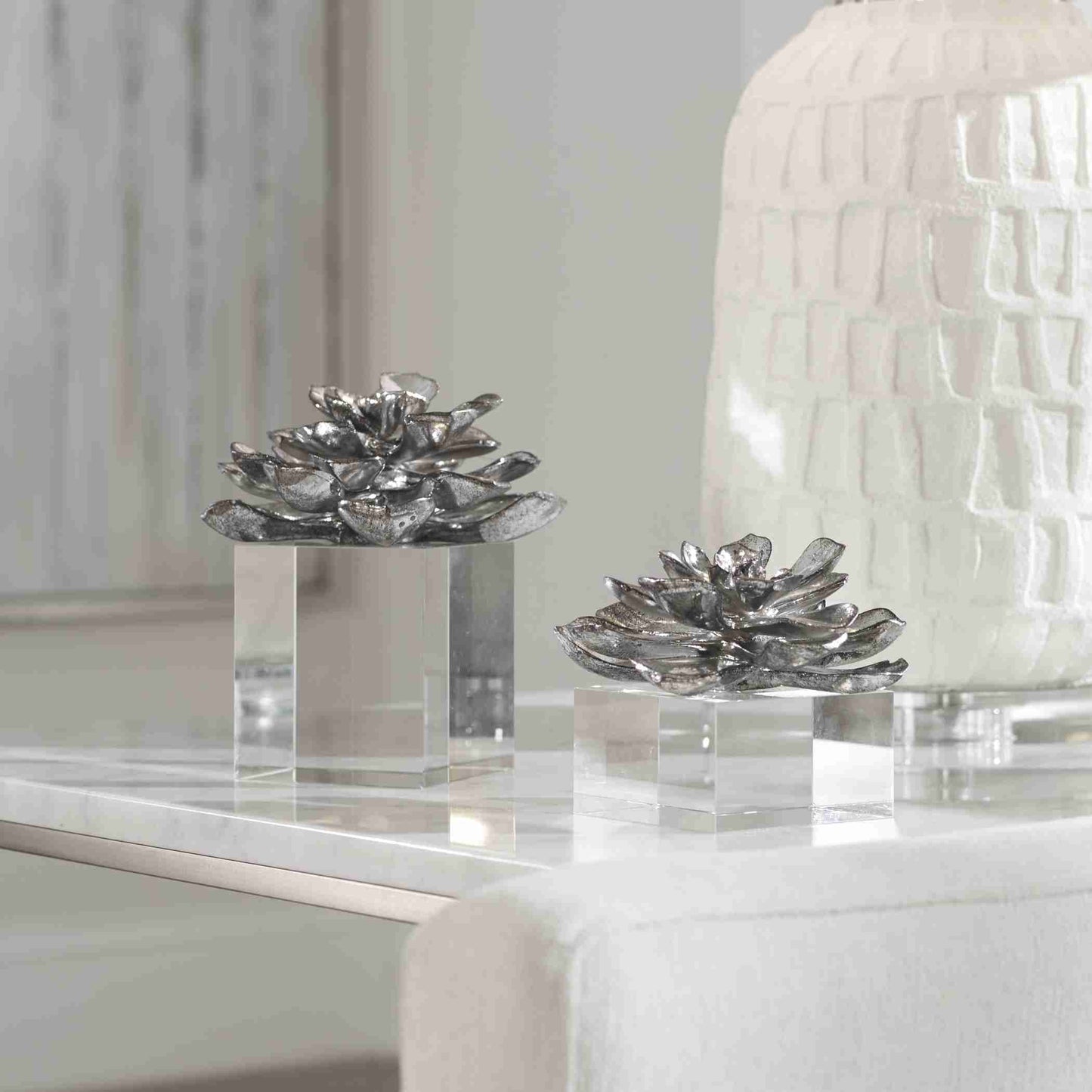 Uttermost Indian Lotus Metallic Silver Flowers Set Of 2 | Sculptures | Modishstore - 5