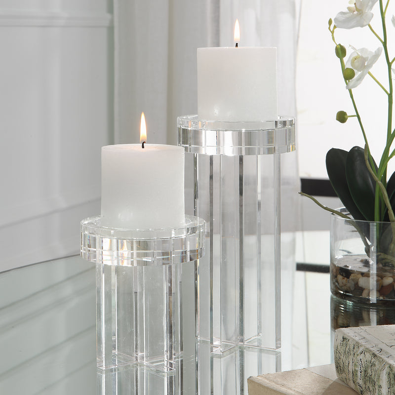 Uttermost Crystal Pillar Candleholders, Set/2 | Candle Holders | Modishstore