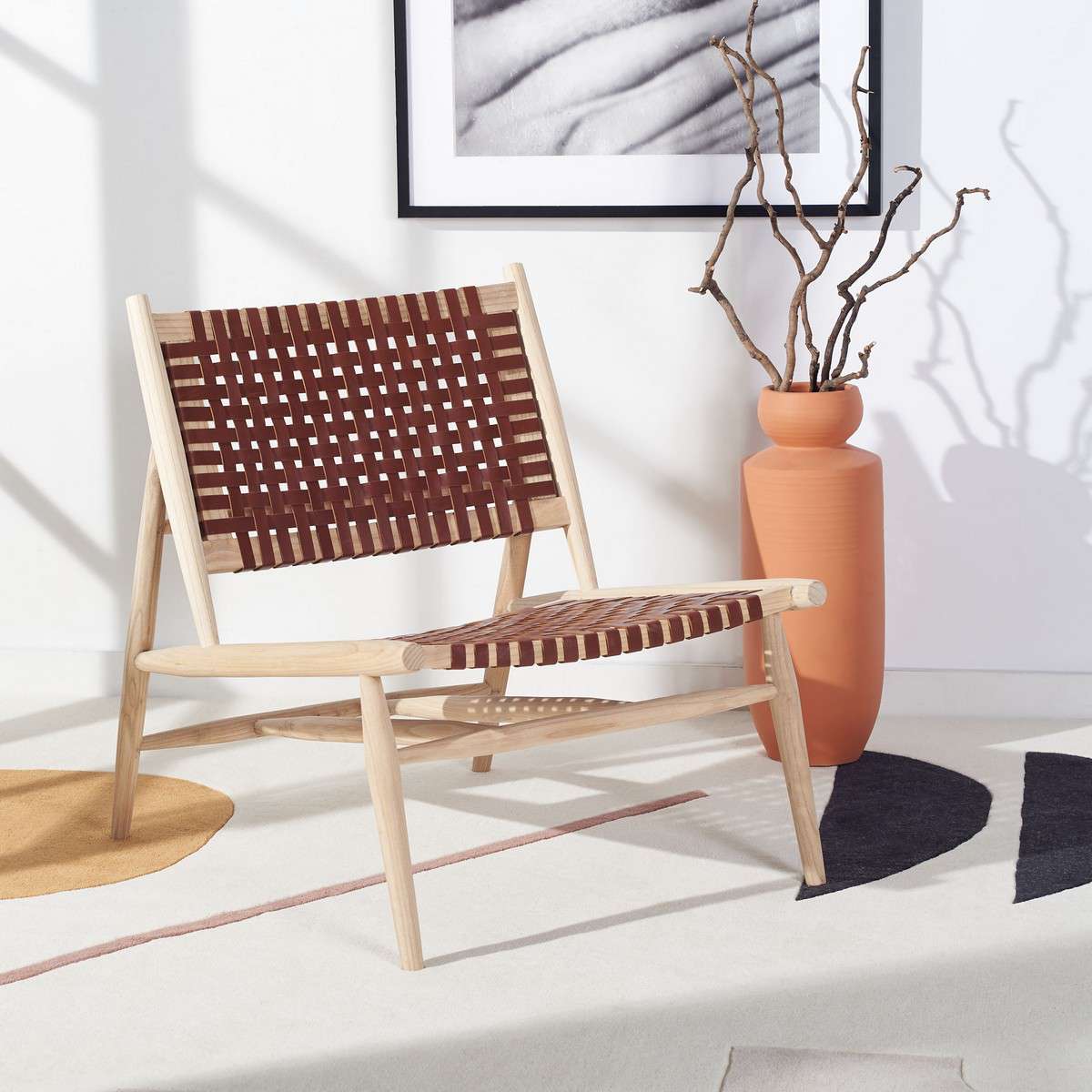 Safavieh Soleil Leather Woven Accent Chair - Cognac Leather | Accent Chairs | Modishstore - 4