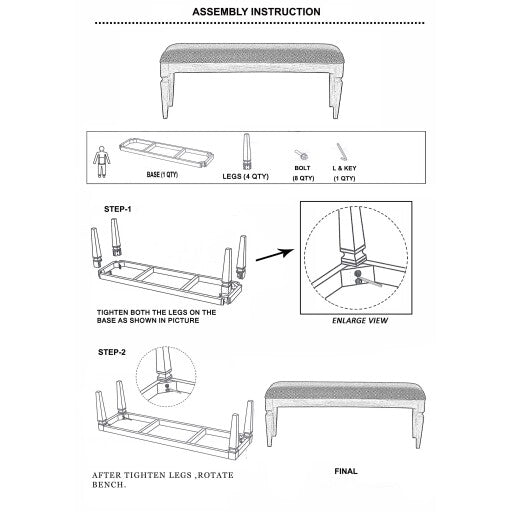 Surya Upholstered Bench - AIA-001 | Stools & Benches | Modishstore-4