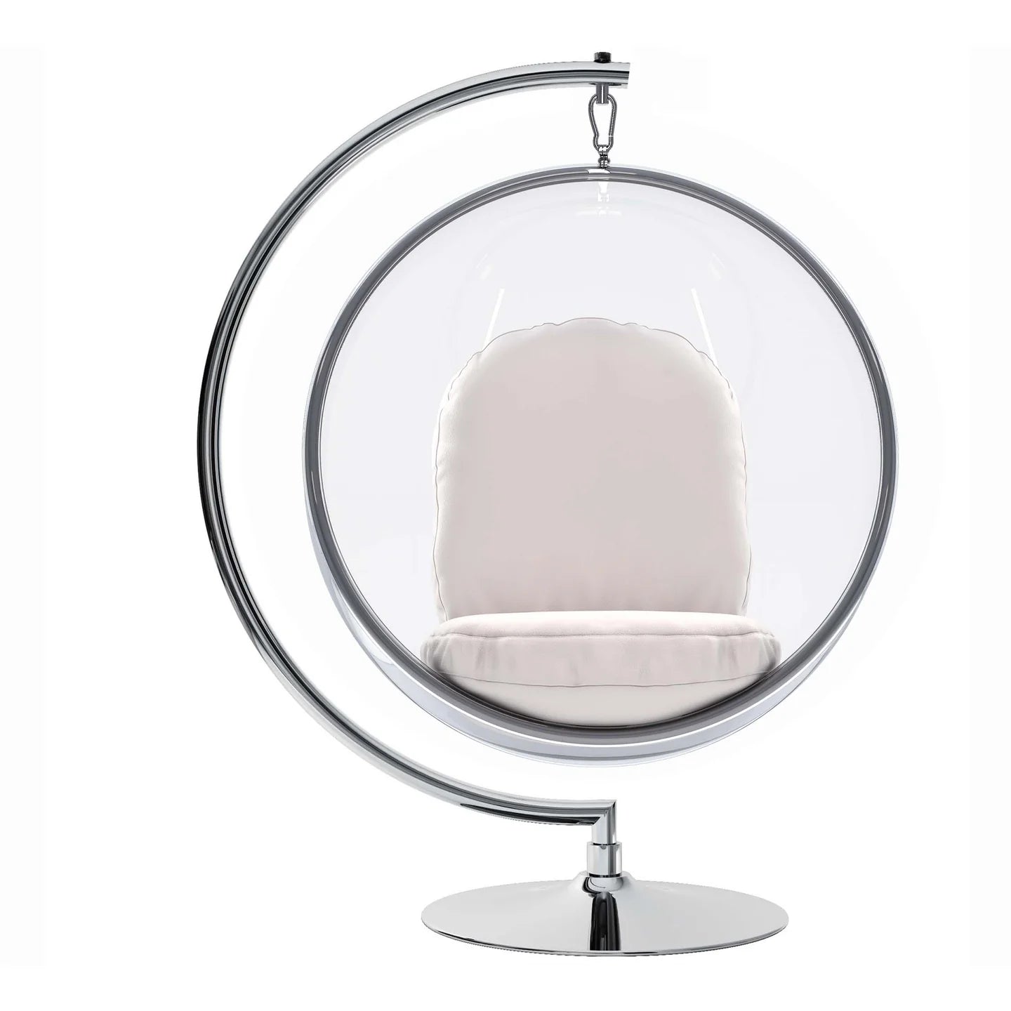 Vinyl and Steel Hanging Bubble Chair with Stand, White, Pillow Style-1 By World Modern Design | Outdoor Porch Swings | Modishstore - 5