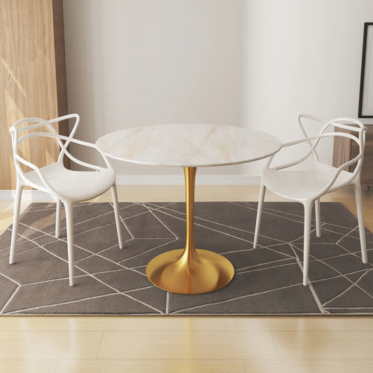 Rose 40" Round Onyx Marble Dining Table, Gold Base By World Modern Design | Dining Tables | Modishstore