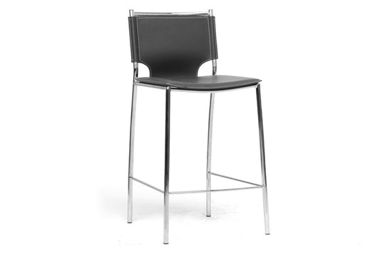 Baxton Studio Montclare Modern and Contemporary Black Bonded Leather Upholstered 2-Piece Counter Stool Set | Bar Stools | Modishstore