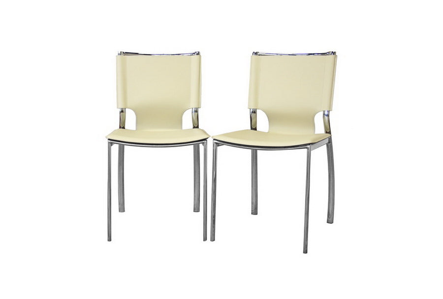 Baxton Studio Montclare Ivory Leather Modern Dining Chair (Set of 2) | Modishstore | Dining Chairs - 2
