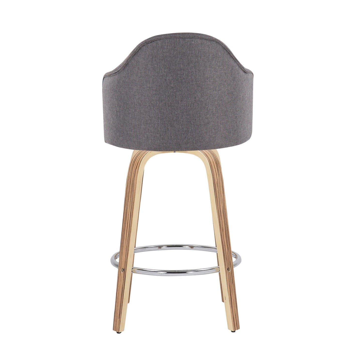 Ahoy Mid-Century Modern Fixed-Height Counter Stool with Zebra Wood Legs and Round Chrome Footrest with Cream Fabric By LumiSource - Set of 2 | Counter Stools | Modishstore - 18