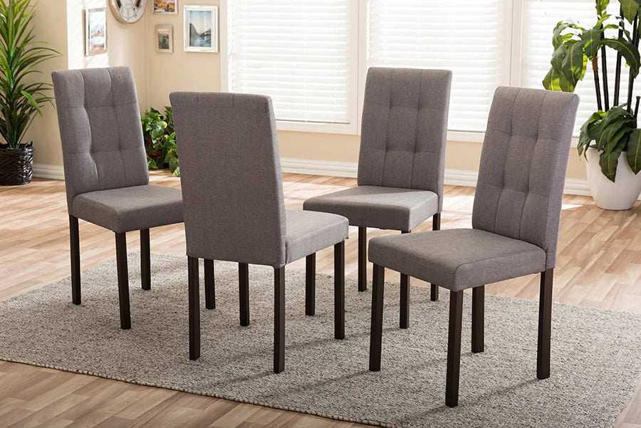 Baxton Studio Andrew Modern and Contemporary Beige Fabric Upholstered Grid-tufting Dining Chair (Set of 4) | Dining Chairs | Modishstore - 4