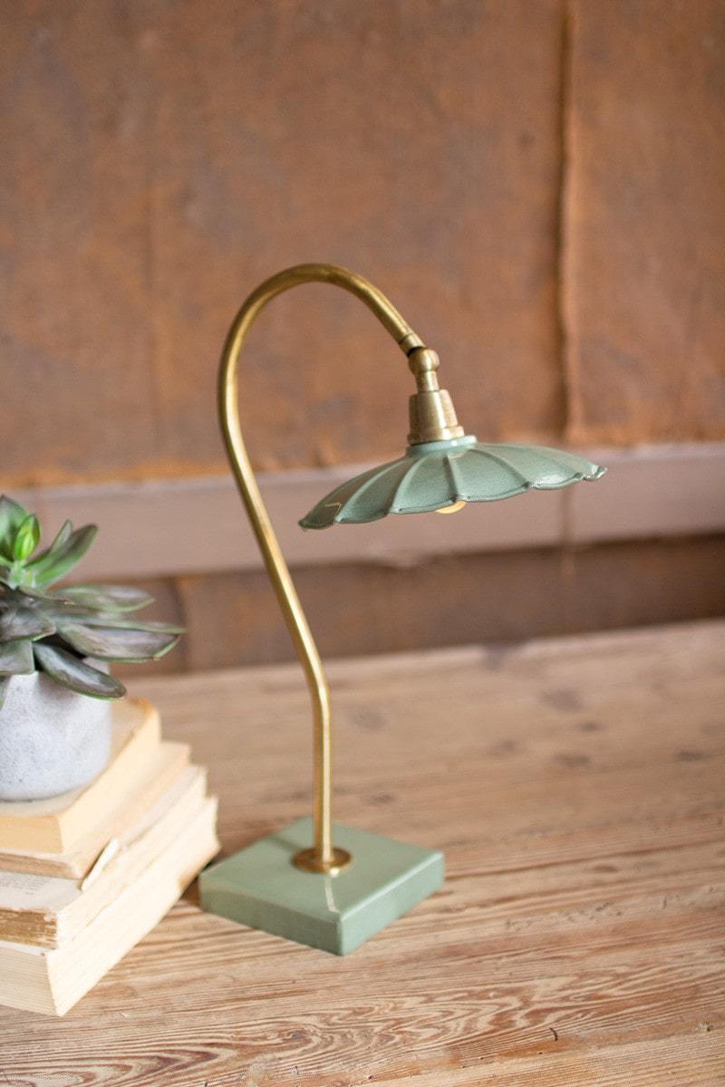 Antique Brass Goose Neck Table Lamp With Enamel Shade by Kalalou | Modishstore | Table Lamps | NDE1368