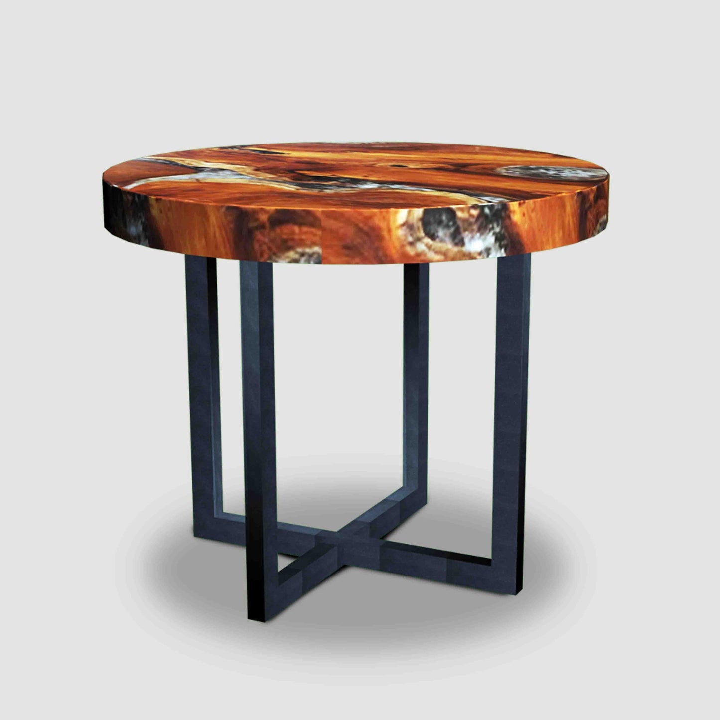 Round Teak & Resin Infused Accent Side Table Brown/Ochre/White  by Aire Furniture | Resin Side Tables | Modishstore - 6