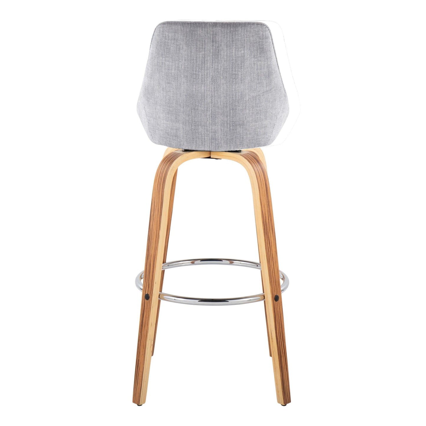 Diana 30" Contemporary Fixed-Height Barstool with Swivel in Zebra Wood and Blue Corduroy Fabric with Round Chrome Footrest By LumiSource - Set of 2 | Bar Stools | Modishstore - 16