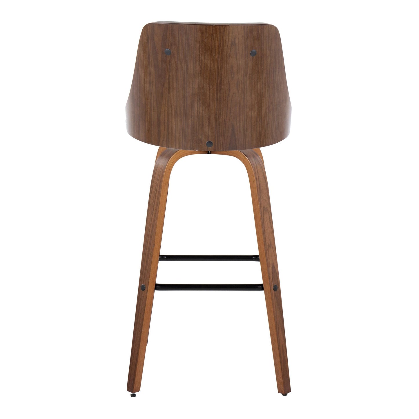 Gianna Mid-Century Modern Fixed-Height Barstool with Swivel in Walnut Wood and Light Grey Faux Leather with Square Black Metal Footrest By LumiSource - Set of 2 | Bar Stools | Modishstore - 9