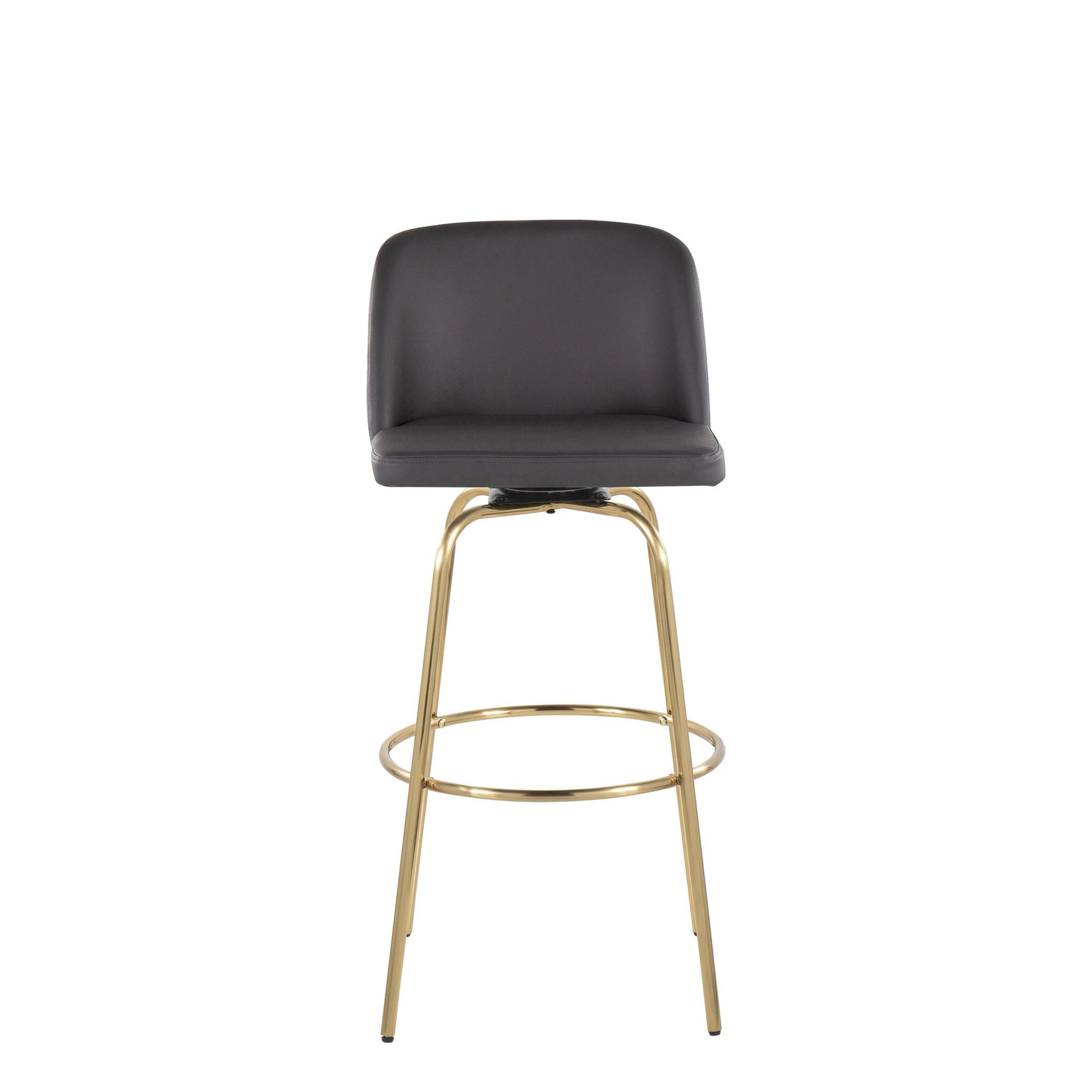Toriano 30" Contemporary Fixed Height Barstool with Swivel in Cream Faux Leather and Gold Metal with Round Footrest By LumiSource - Set of 2 | Bar Stools | Modishstore - 9