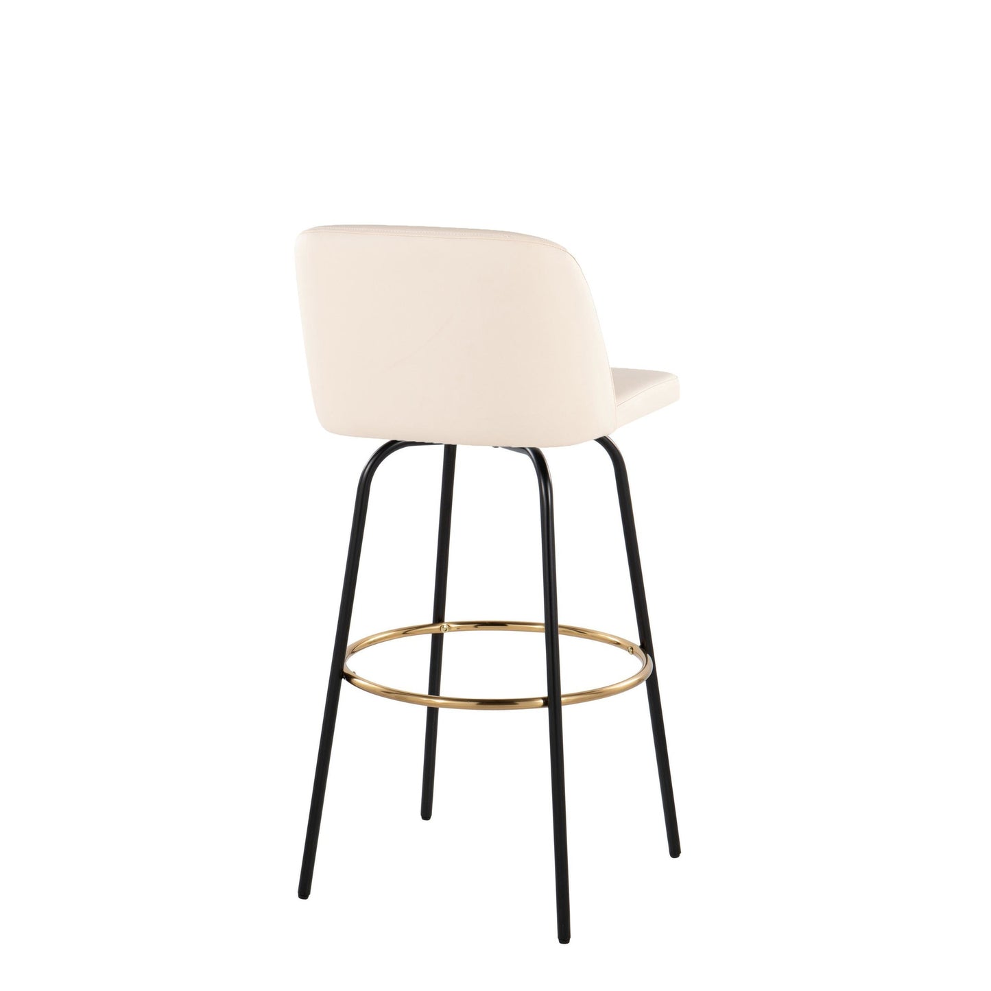Toriano 30" Contemporary Fixed Height Barstool with Swivel in Cream Faux Leather and Black Metal with Round Gold Footrest By LumiSource - Set of 2 | Bar Stools | Modishstore - 6