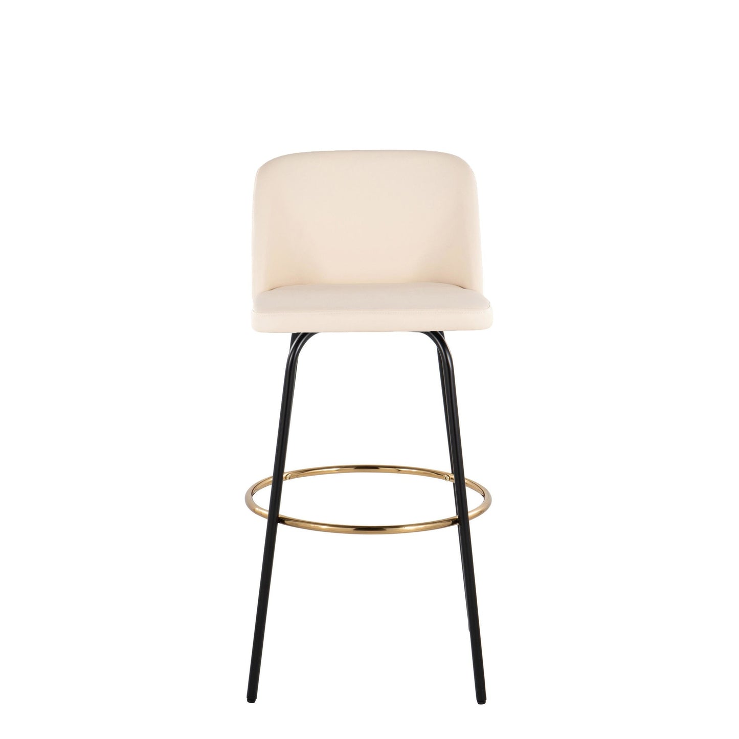 Toriano 30" Contemporary Fixed Height Barstool with Swivel in Cream Faux Leather and Black Metal with Round Gold Footrest By LumiSource - Set of 2 | Bar Stools | Modishstore - 2