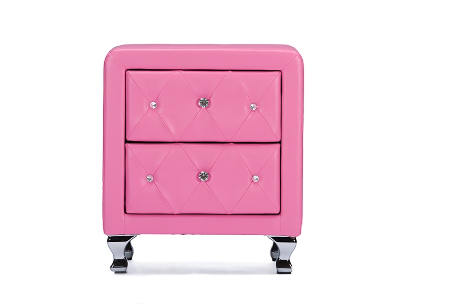baxton studio stella crystal tufted pink leather modern nightstand | Modish Furniture Store-5
