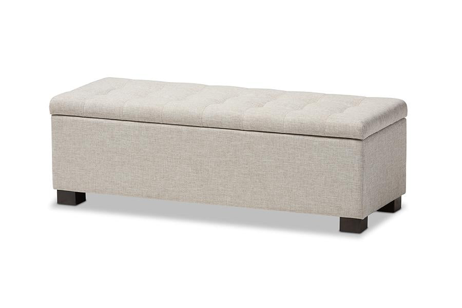 baxton studio roanoke modern and contemporary beige fabric upholstered grid tufting storage ottoman bench | Modish Furniture Store-2