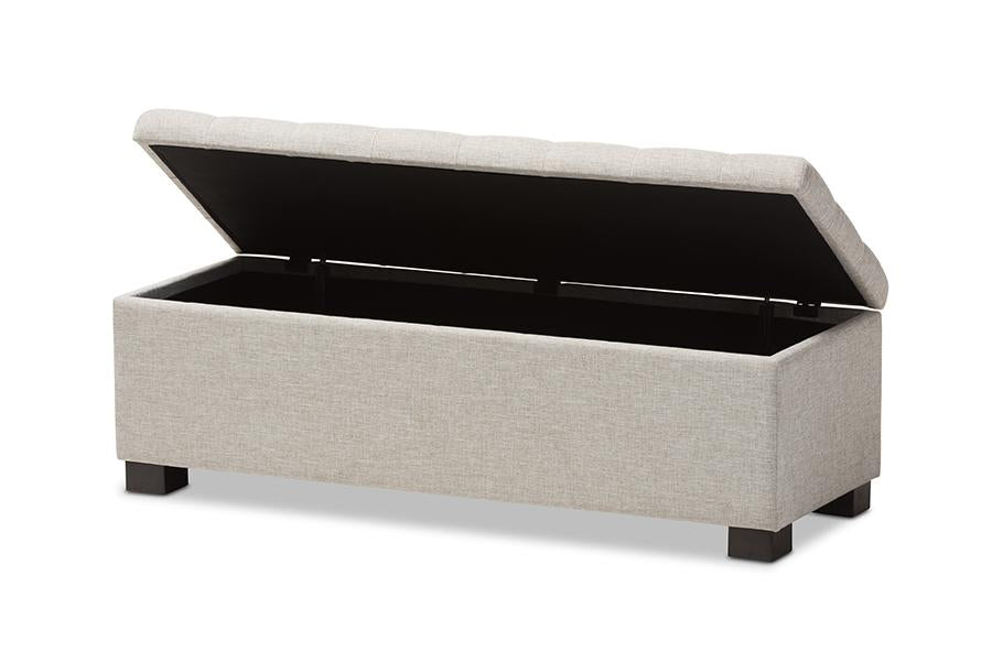 baxton studio roanoke modern and contemporary beige fabric upholstered grid tufting storage ottoman bench | Modish Furniture Store-14